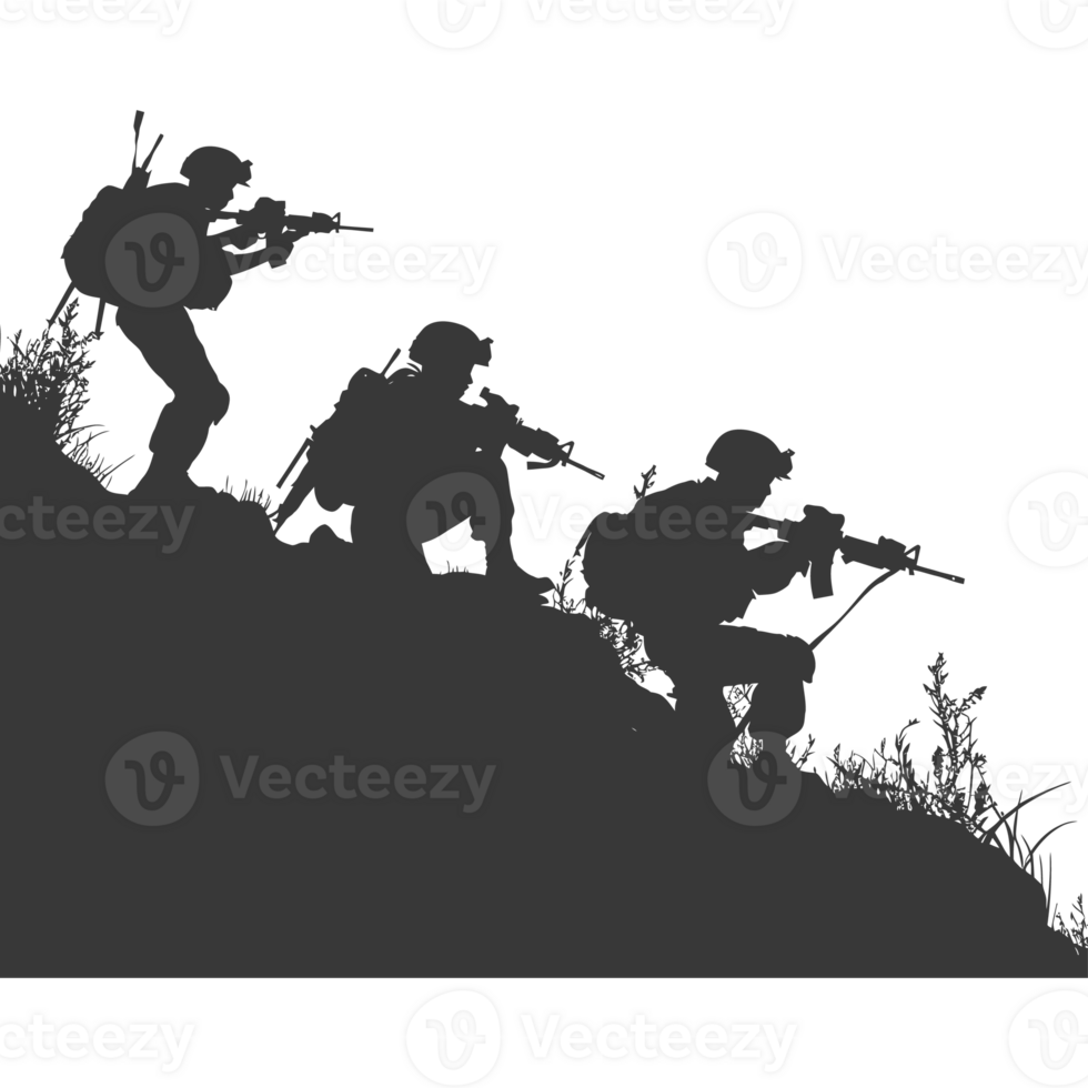 AI generated silhouette of a modern war situation black color only png