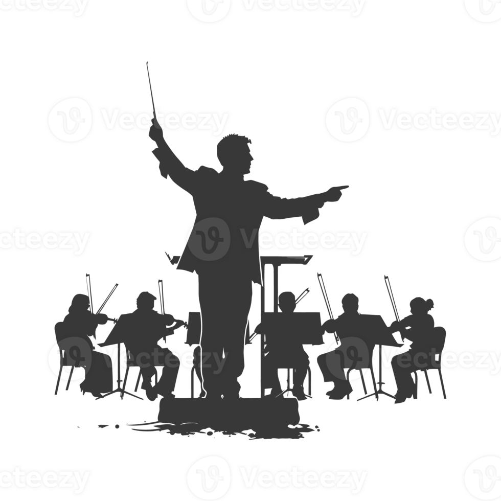 AI generated Silhouette orchestra conductor in action black color only png