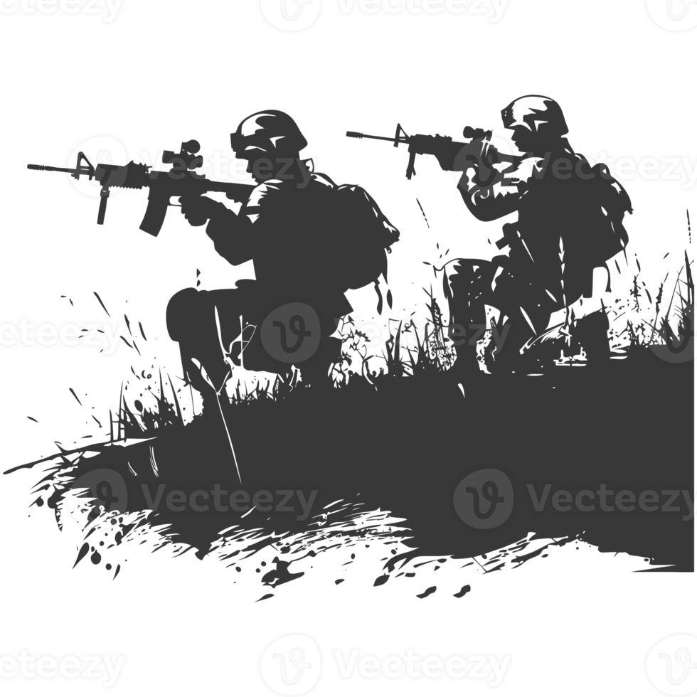 AI generated silhouette of a modern war situation black color only png