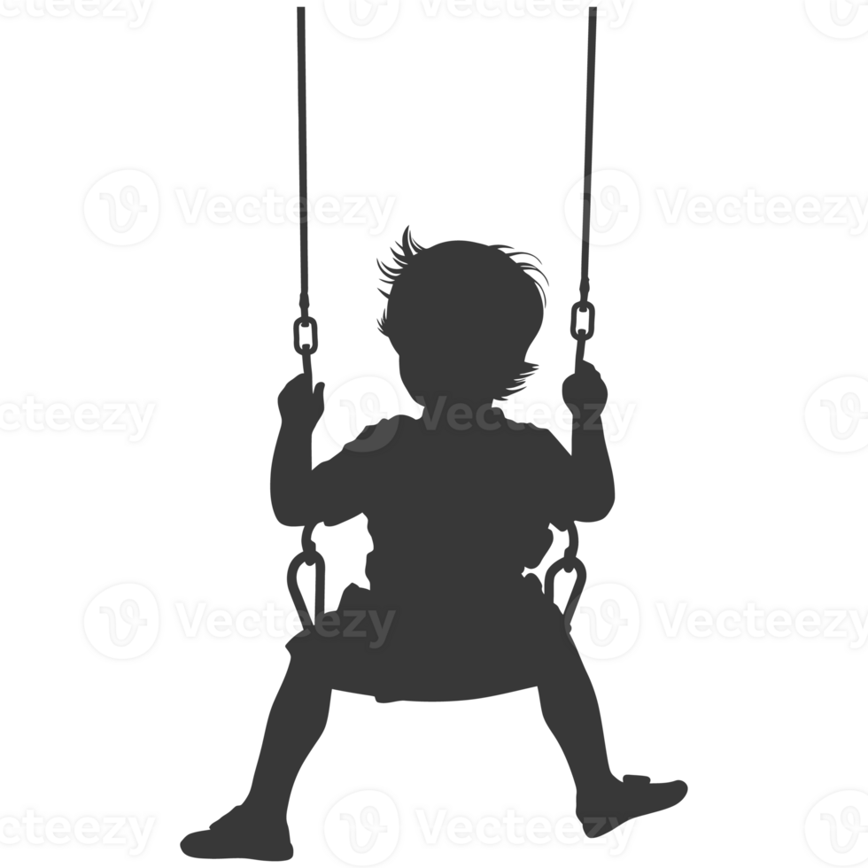 AI generated Silhouette little boy playing swing in the playground black color only png