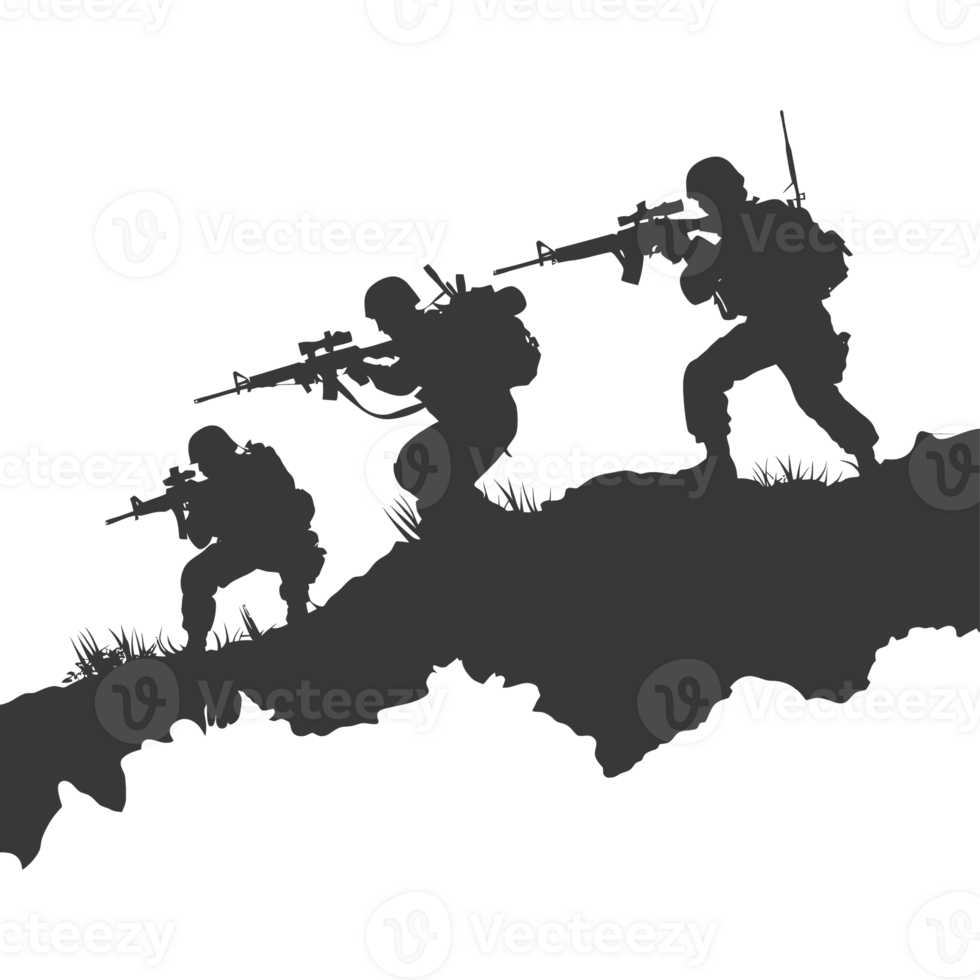 AI generated silhouette of a modern war situation black color only png