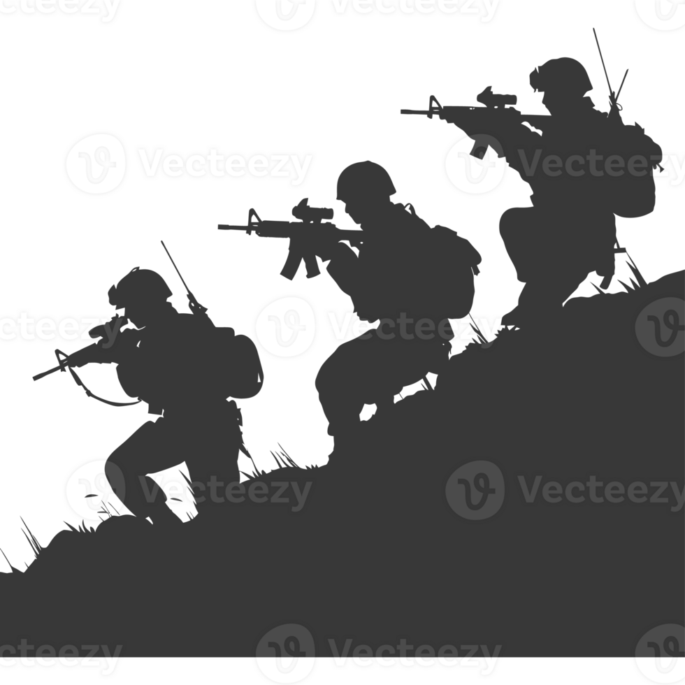AI generated silhouette of a modern war situation black color only png