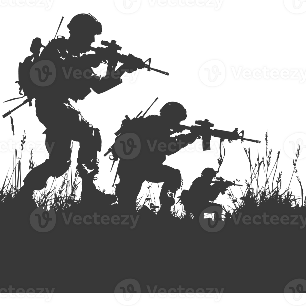 AI generated silhouette of a modern war situation black color only png