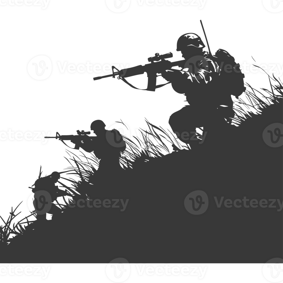 AI generated silhouette of a modern war situation black color only png