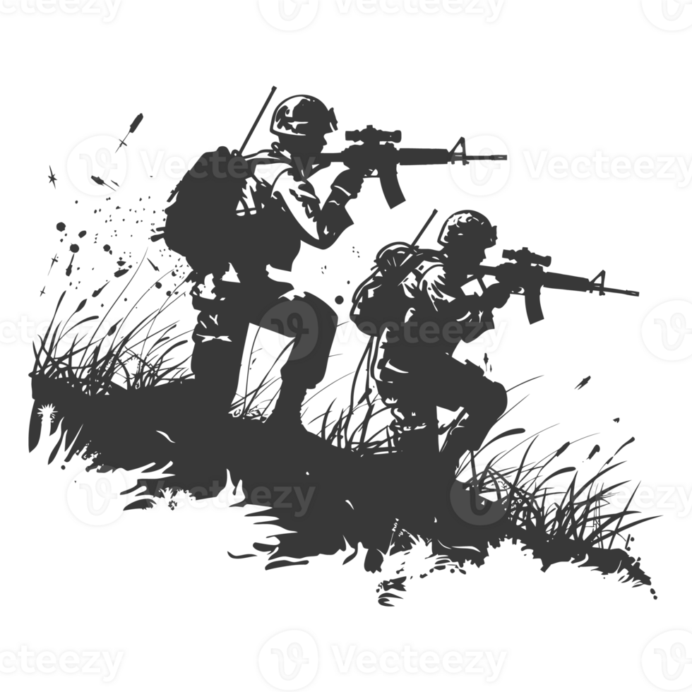 AI generated silhouette of a modern war situation black color only png
