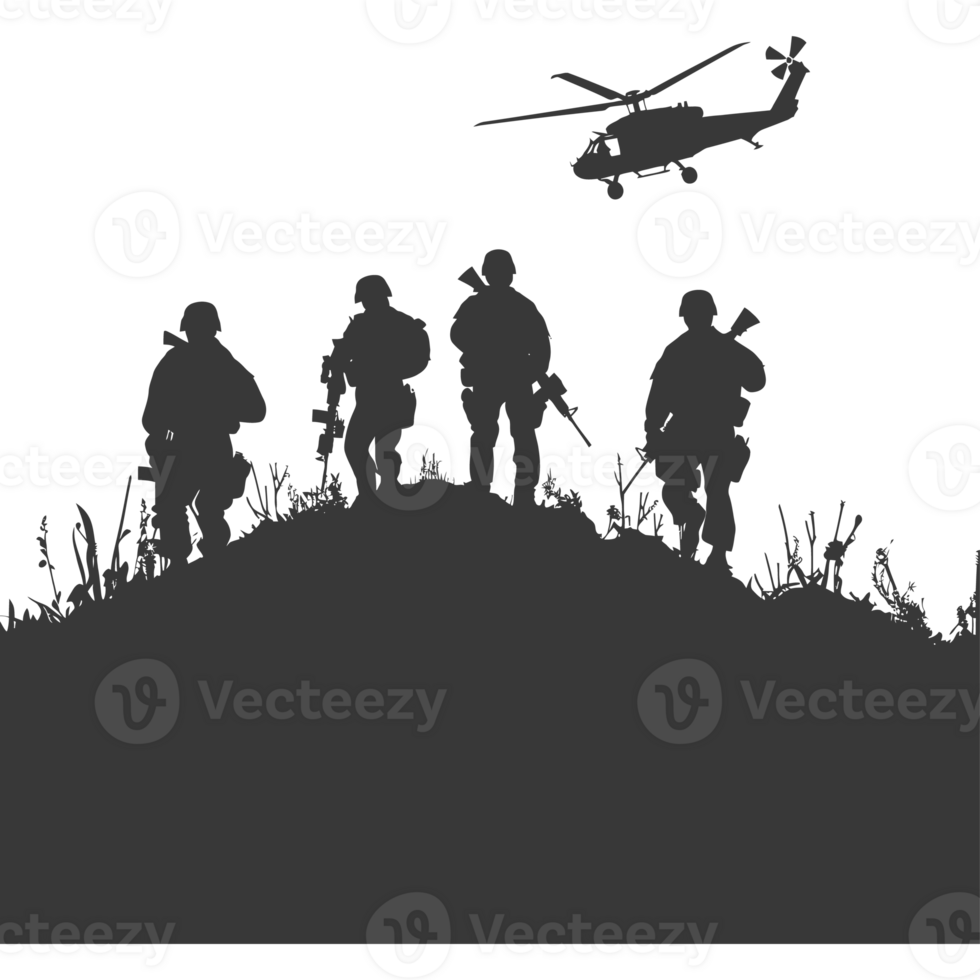 AI generated silhouette of a modern war situation black color only png