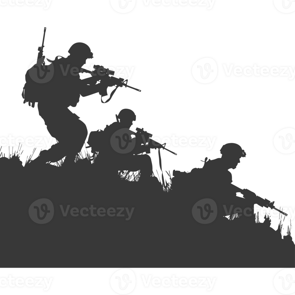 AI generated silhouette of a modern war situation black color only png