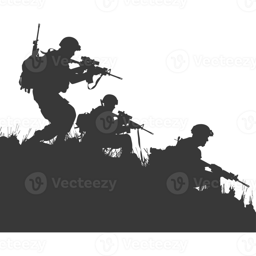 ai gerado silhueta do uma moderno guerra situação Preto cor só png