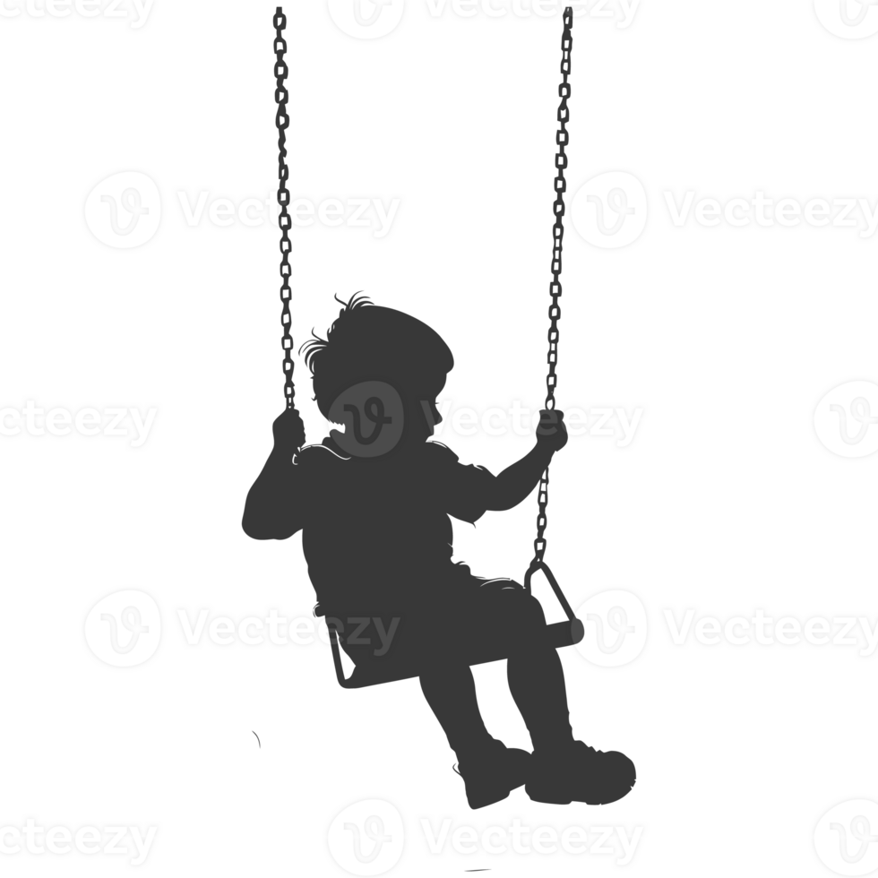 AI generated Silhouette little boy playing swing in the playground black color only png