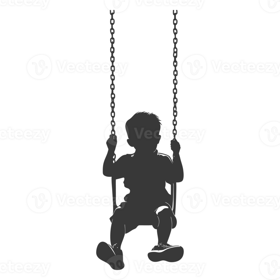 AI generated Silhouette little boy playing swing in the playground black color only png