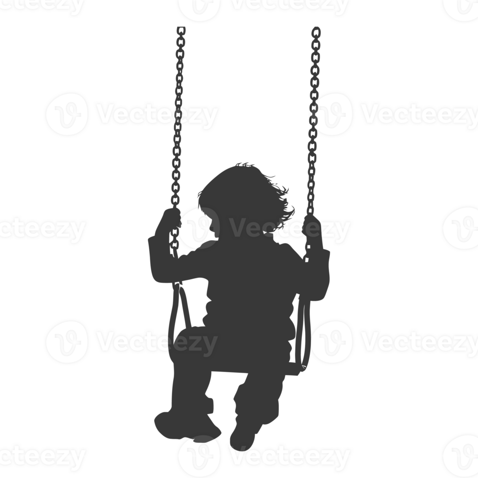 AI generated Silhouette little boy playing swing in the playground black color only png