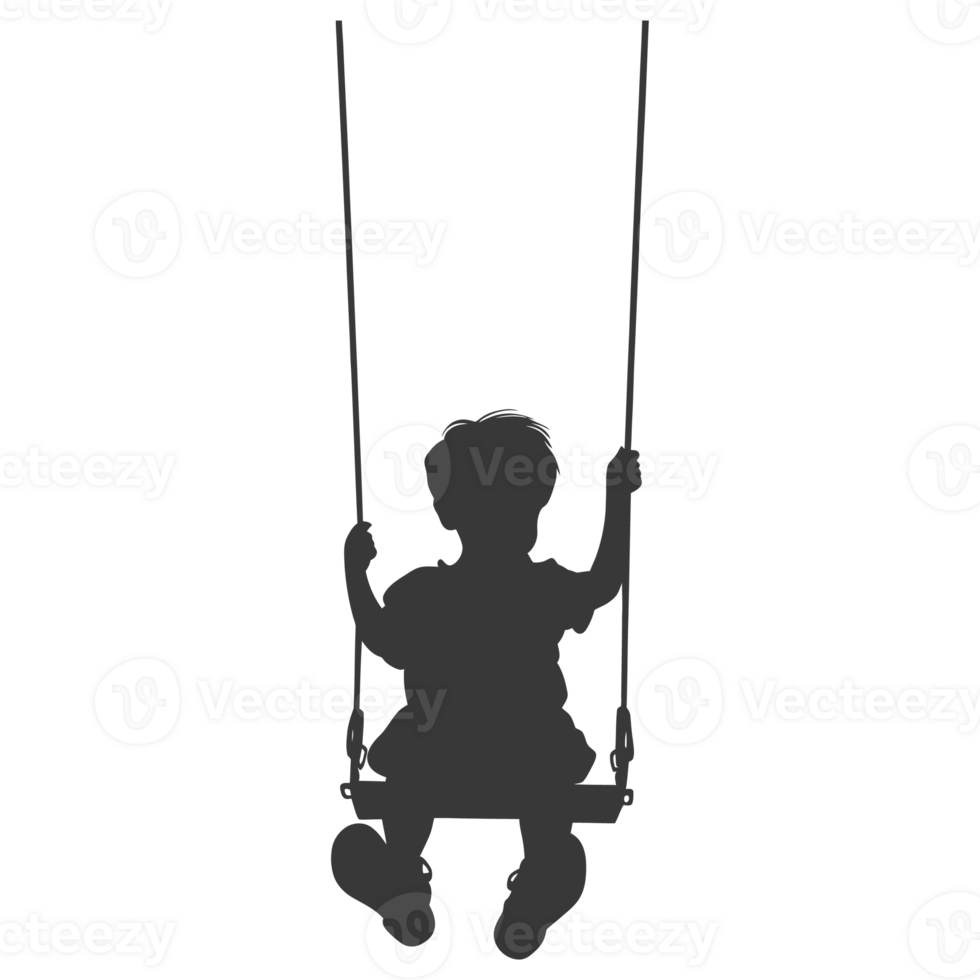 AI generated Silhouette little boy playing swing in the playground black color only png