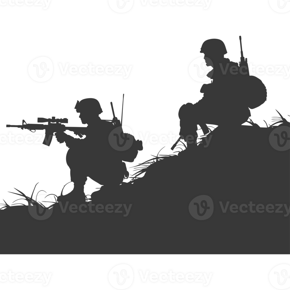AI generated silhouette of a modern war situation black color only png