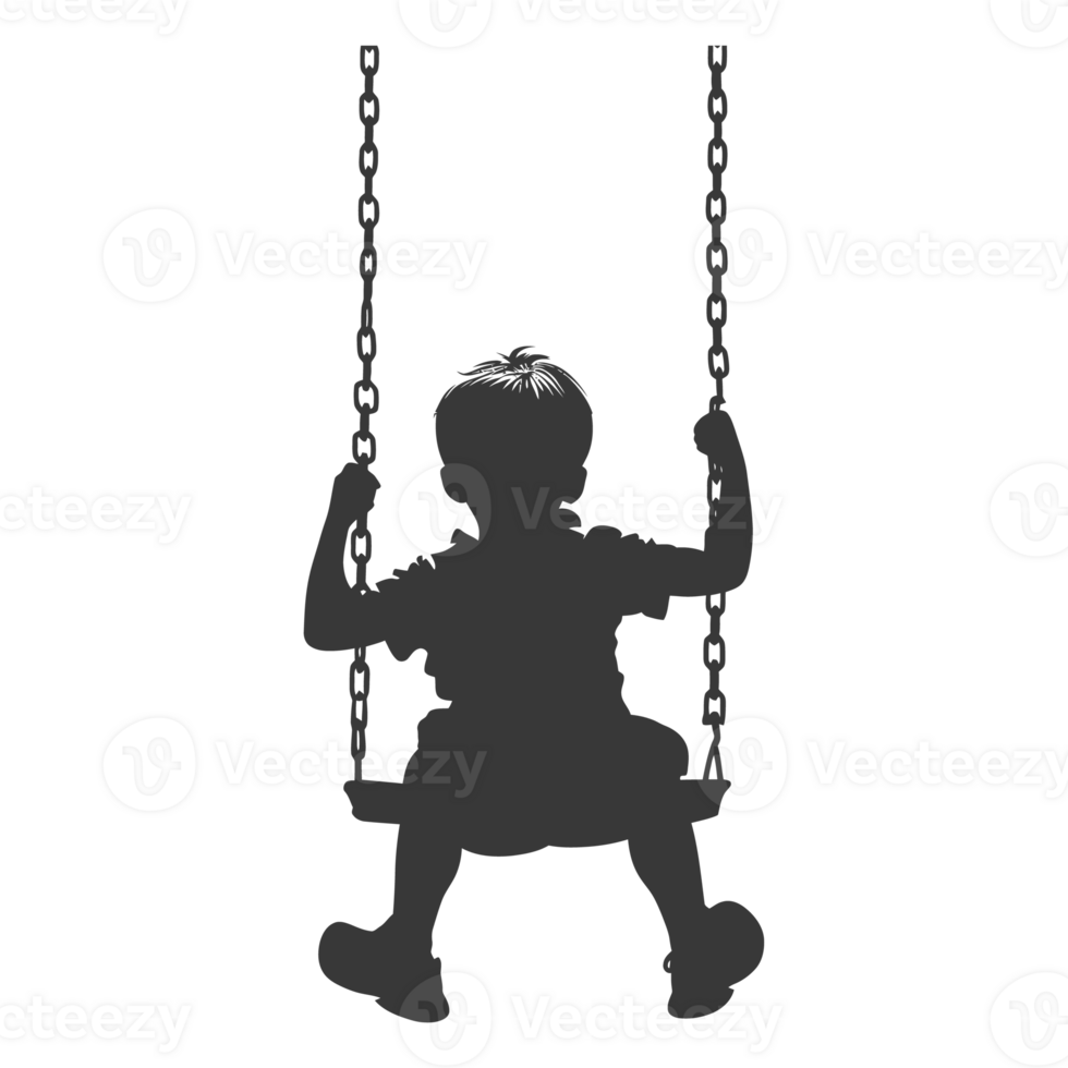 AI generated Silhouette little boy playing swing in the playground black color only png