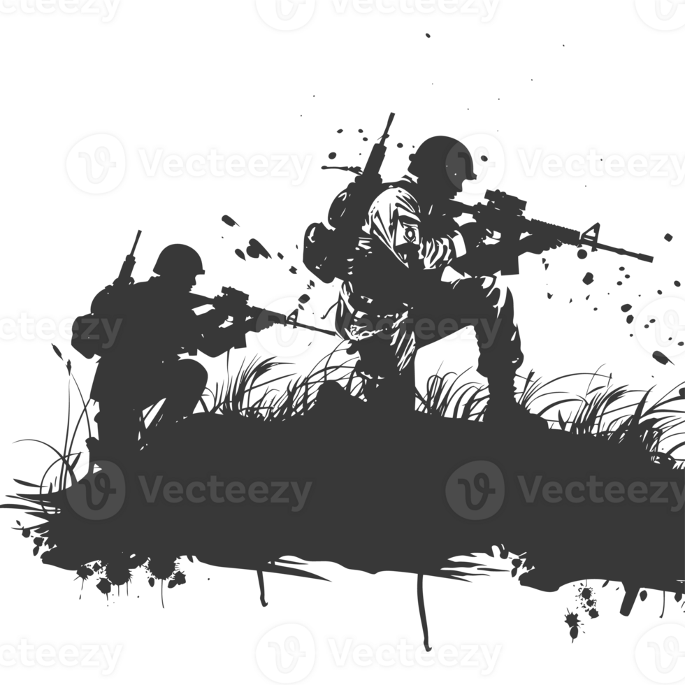 AI generated silhouette of a modern war situation black color only png