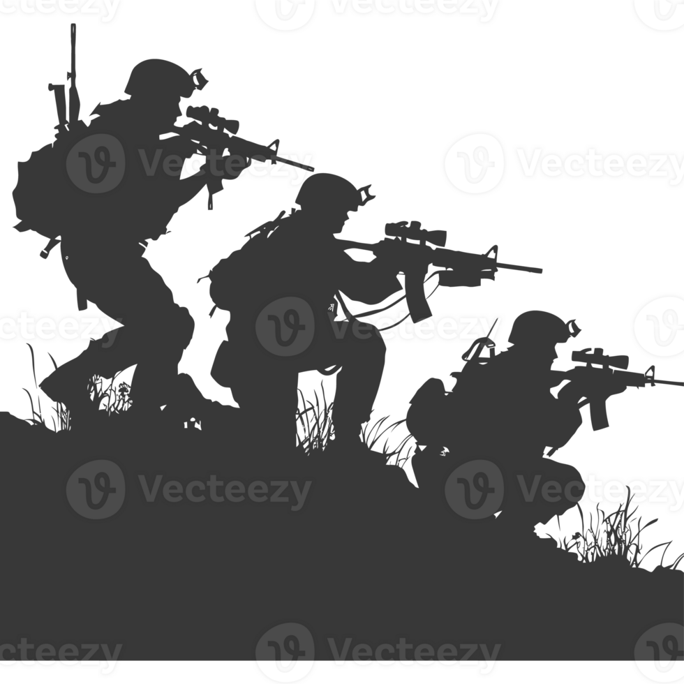 AI generated silhouette of a modern war situation black color only png