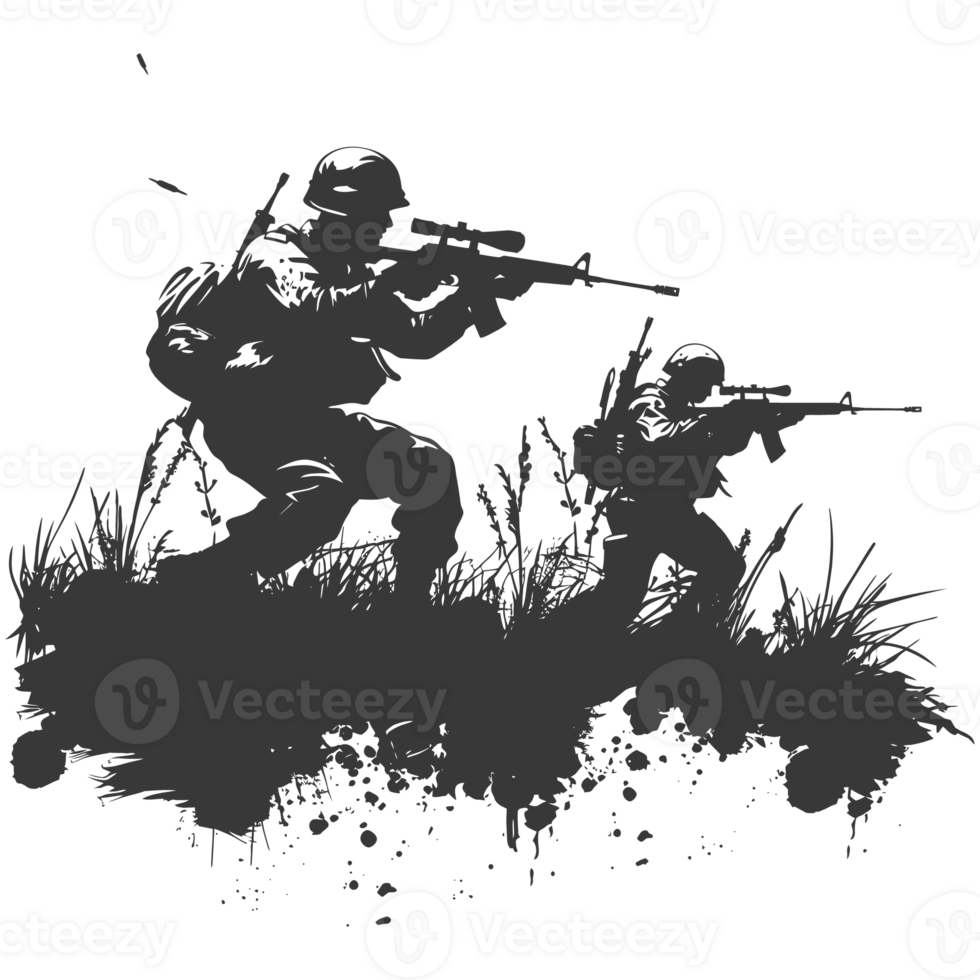 AI generated silhouette of a modern war situation black color only png