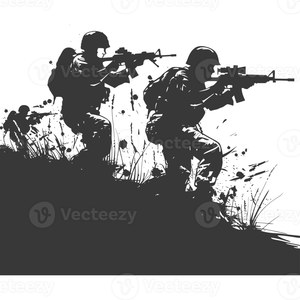 AI generated silhouette of a modern war situation black color only png