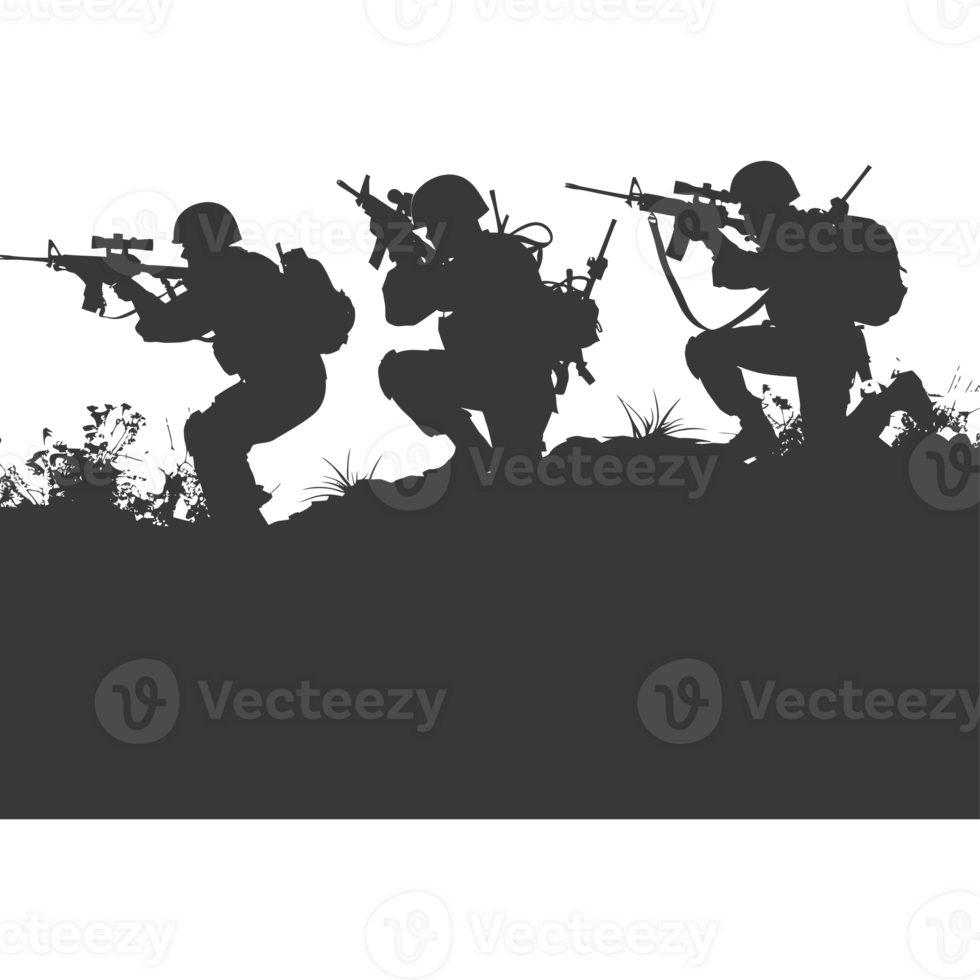 AI generated silhouette of a modern war situation black color only png