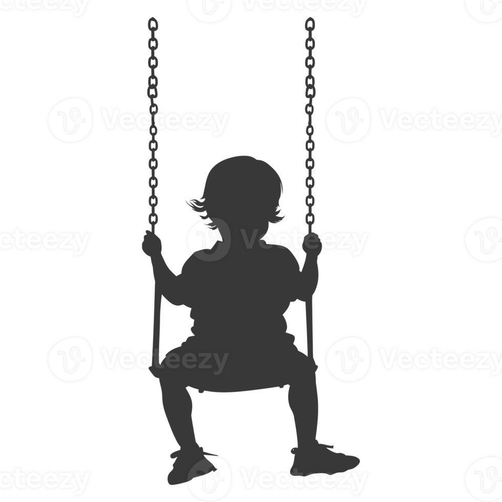 AI generated Silhouette little boy playing swing in the playground black color only png