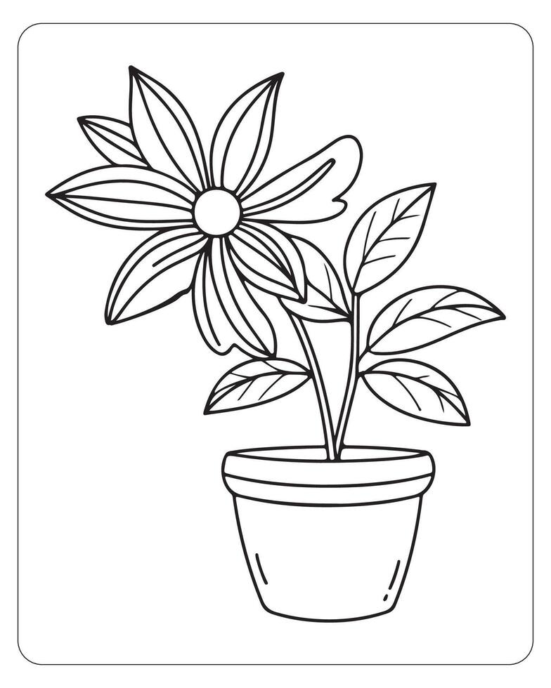 Cute flower coloring pages for kids, flower vector illustration