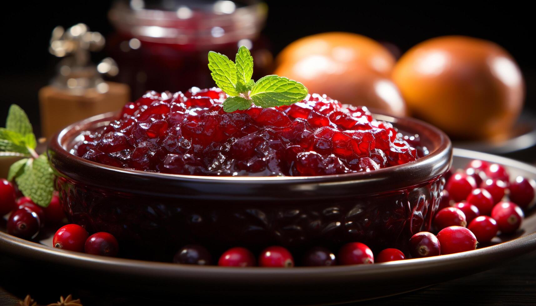 AI generated Freshness of nature in a bowl, ripe berry fruit dessert generated by AI photo