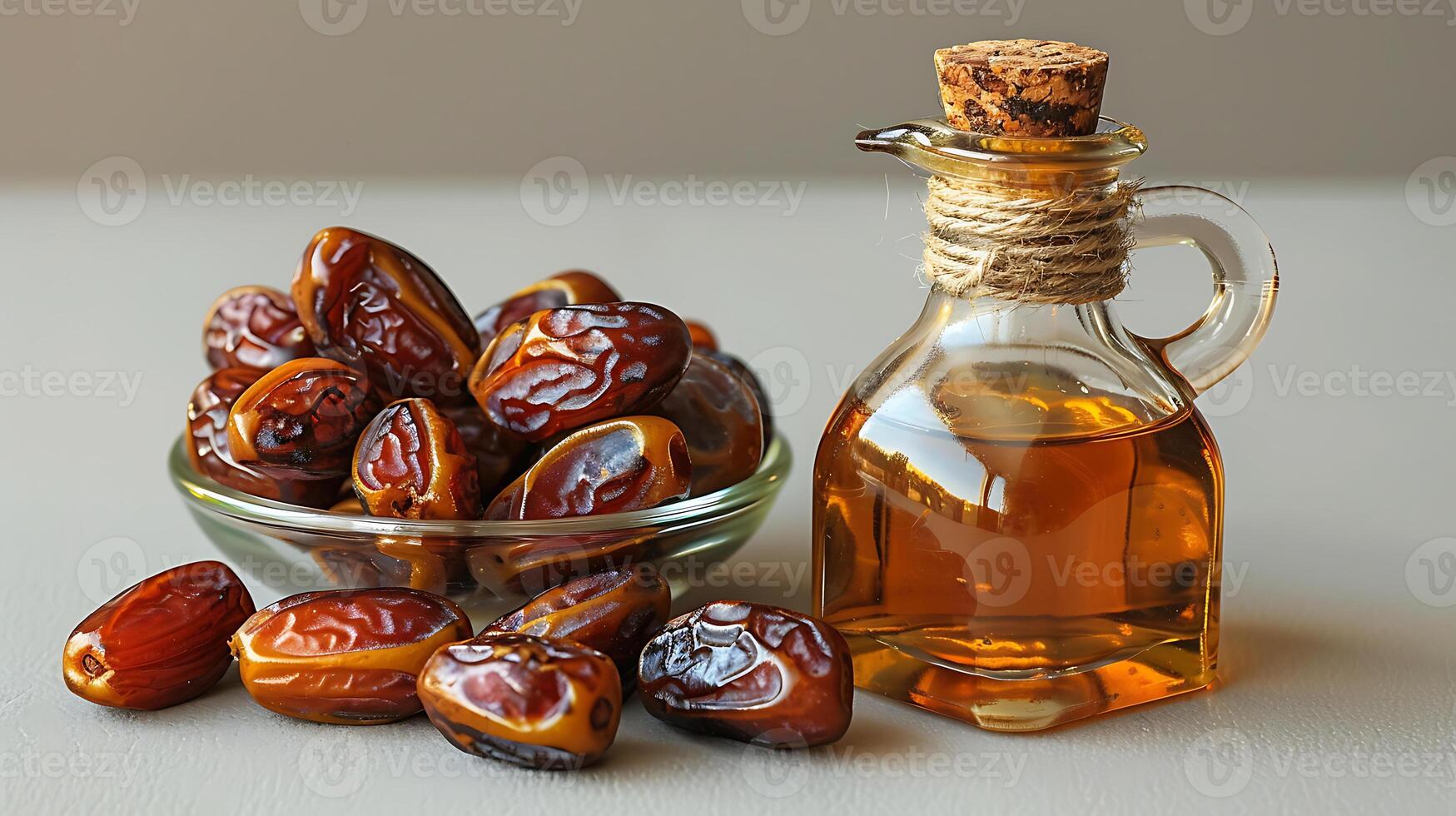 AI generated Dates oil in a glass bottle photo