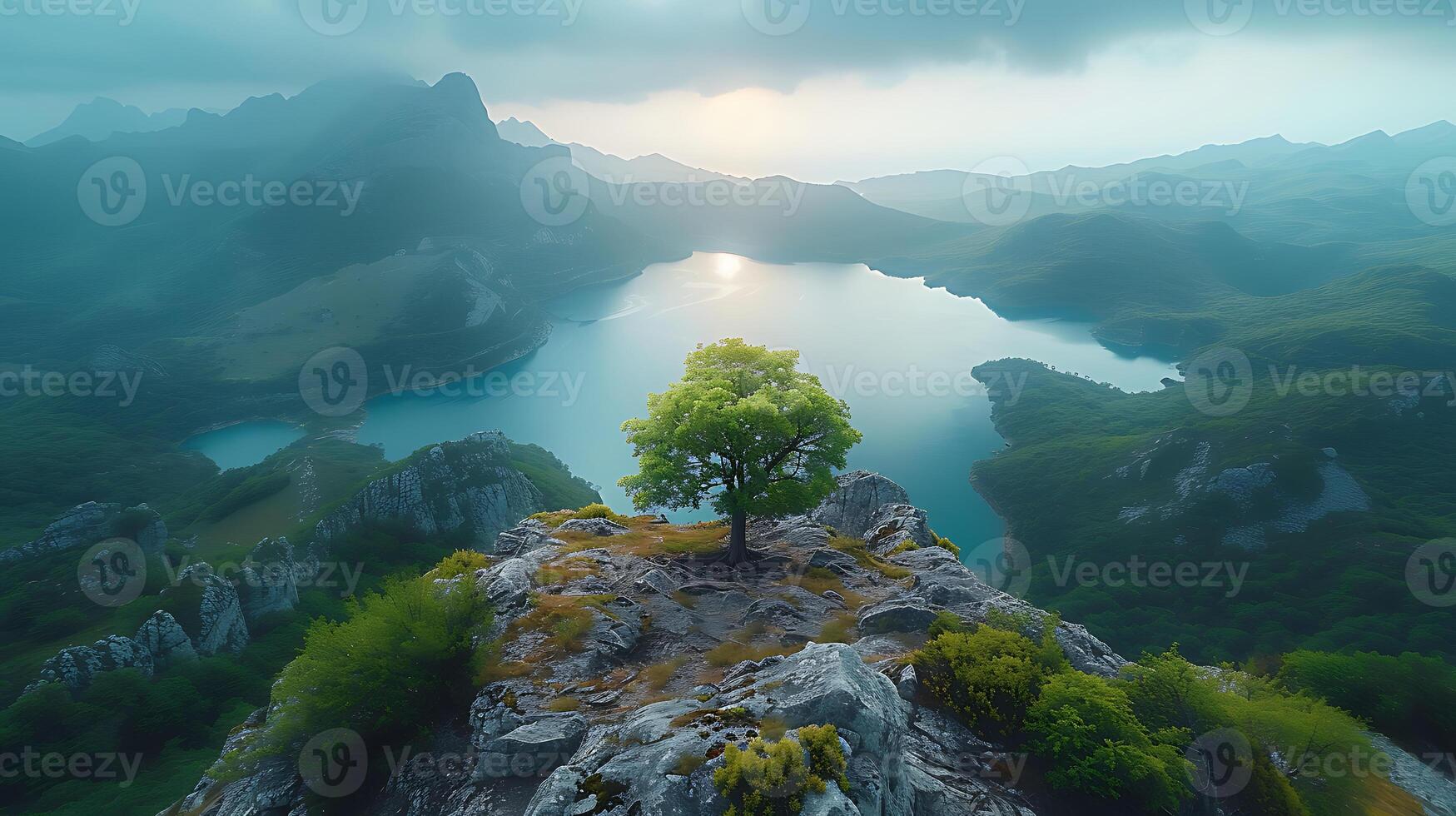 AI generated Beautiful natural mountain drone view landscape photo