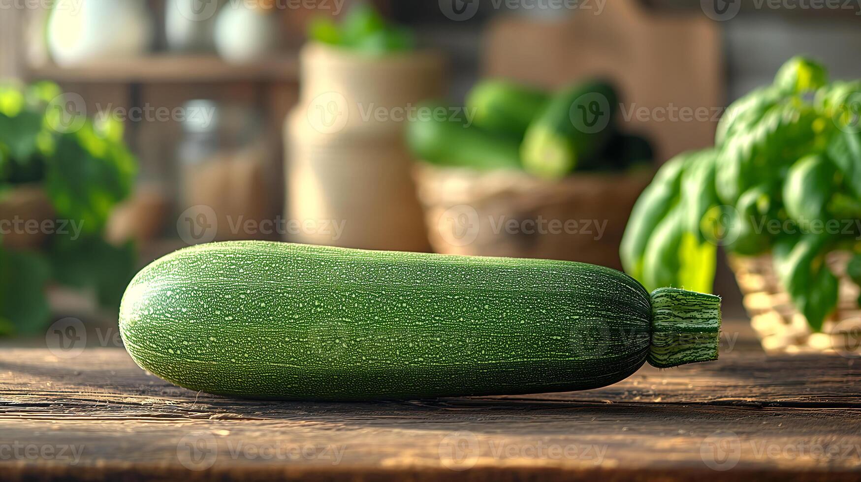 AI generated Fresh zucchini vegetable on a wooden table photo