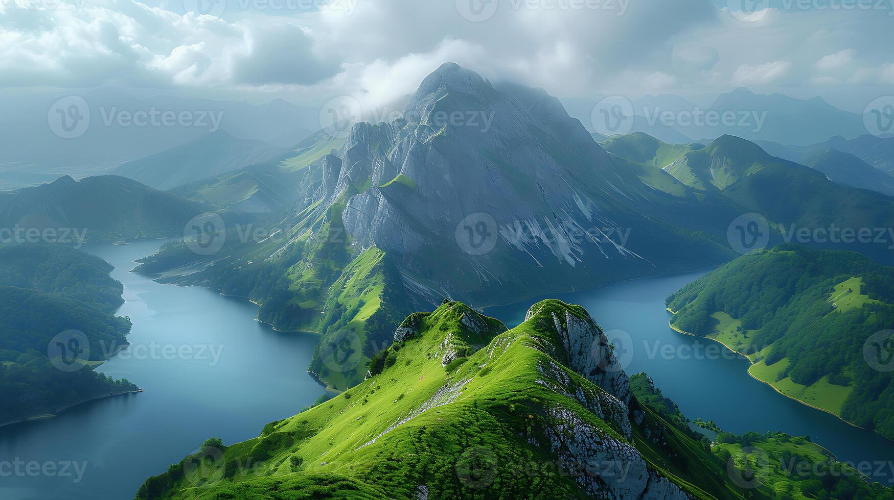 AI generated Beautiful natural mountain drone view landscape photo