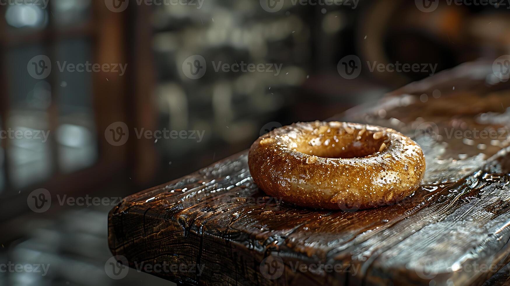 ai generado Fresco cebolla anillos comida en un de madera mesa foto