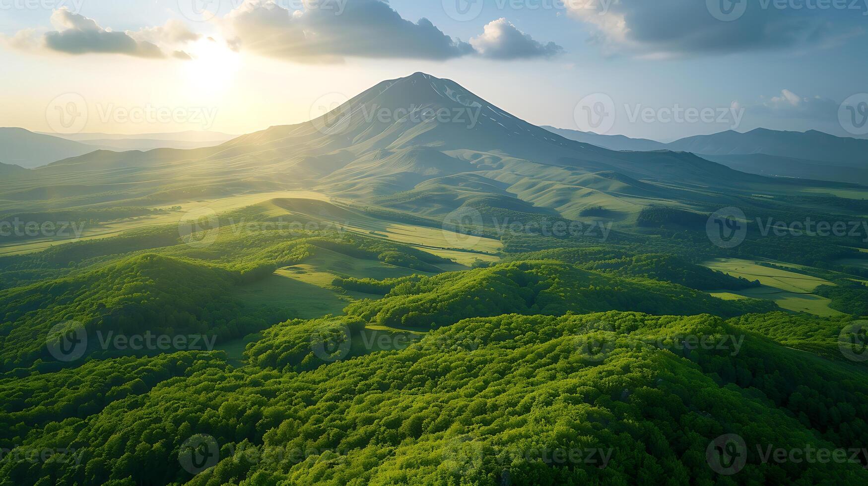 AI generated Beautiful natural mountain drone view landscape photo