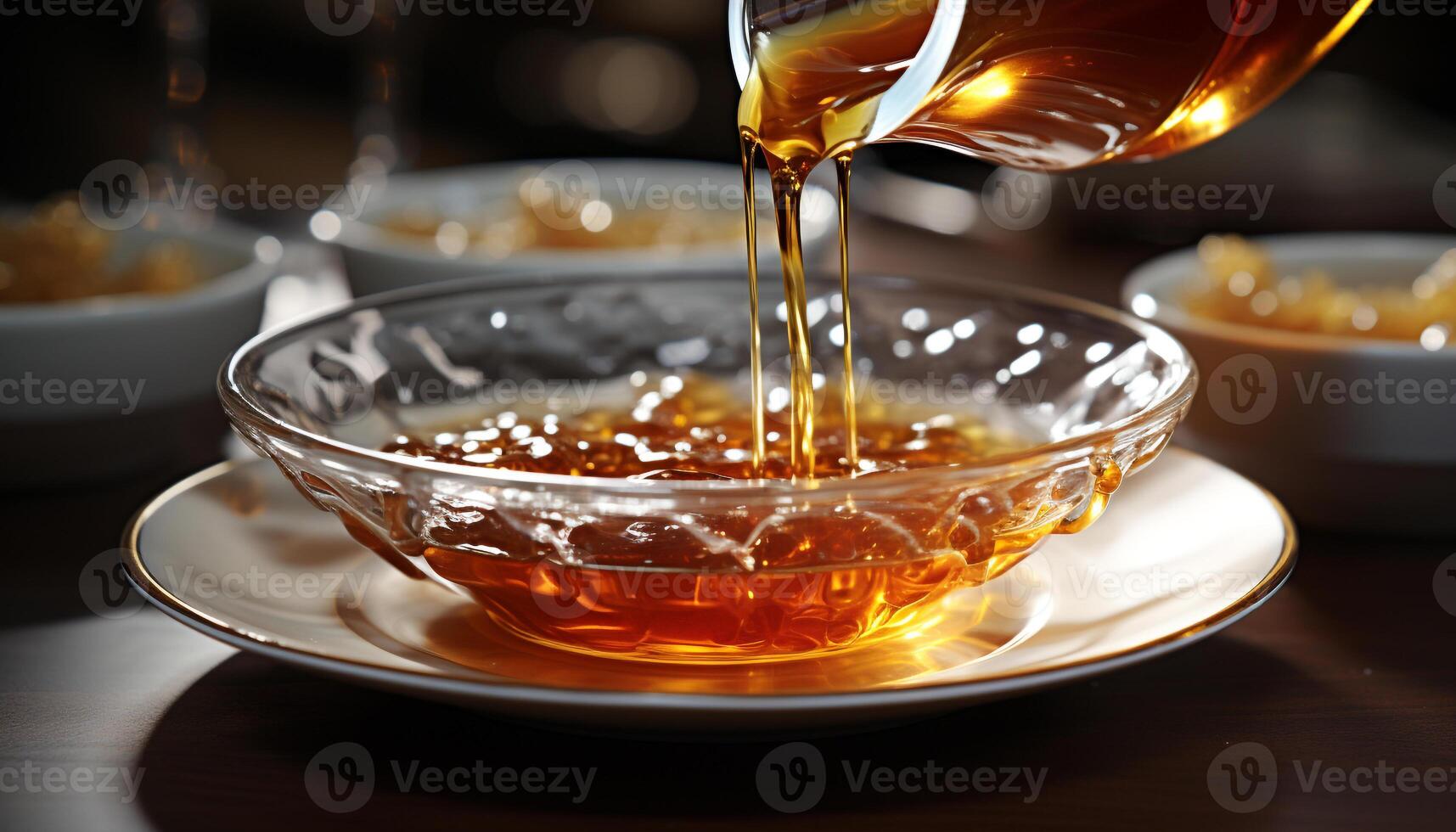 AI generated Pouring honey into a bowl, sweet and fresh generated by AI photo