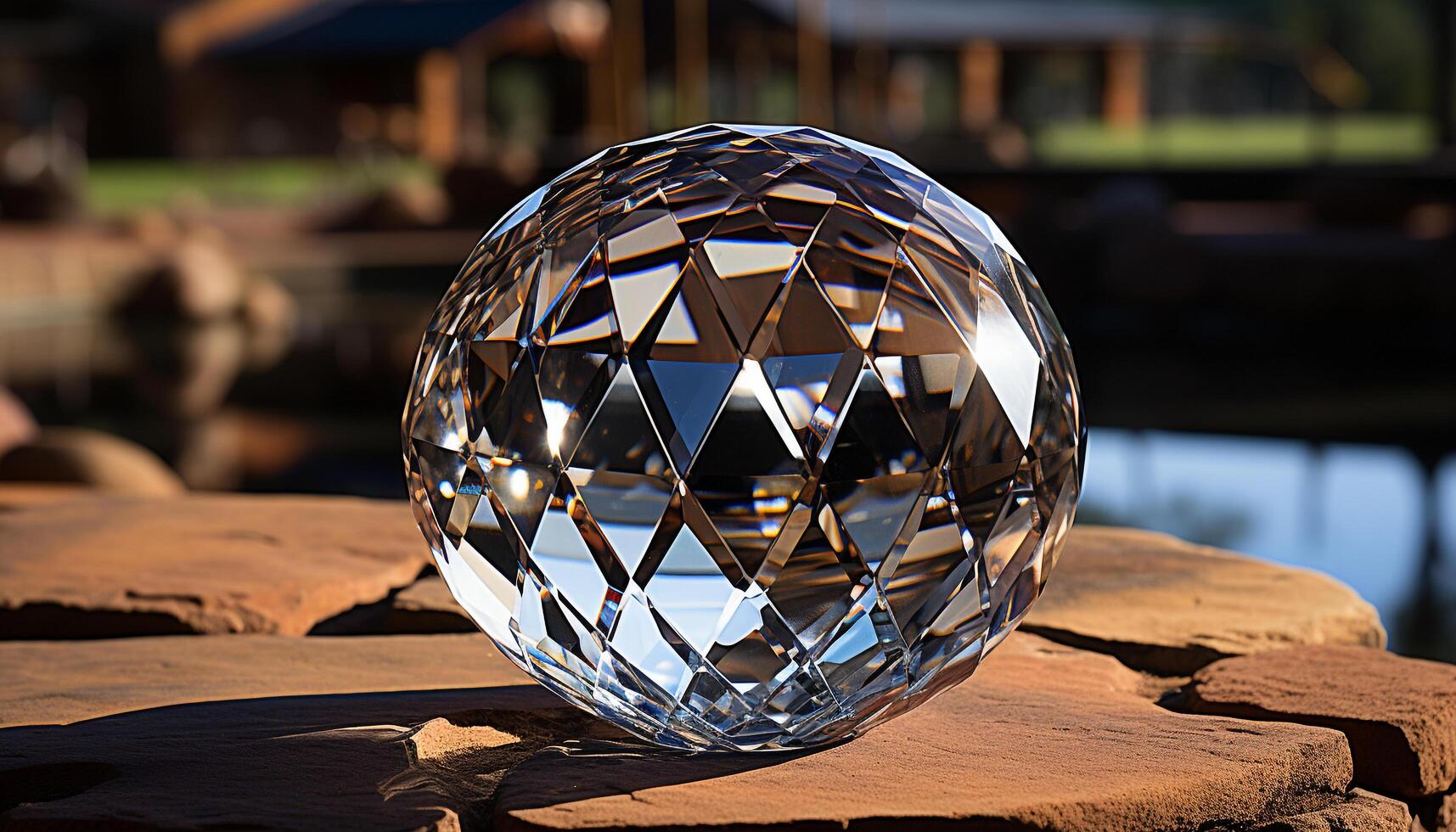 AI generated Shiny glass sphere reflects vibrant blue gemstone in modern design generated by AI photo