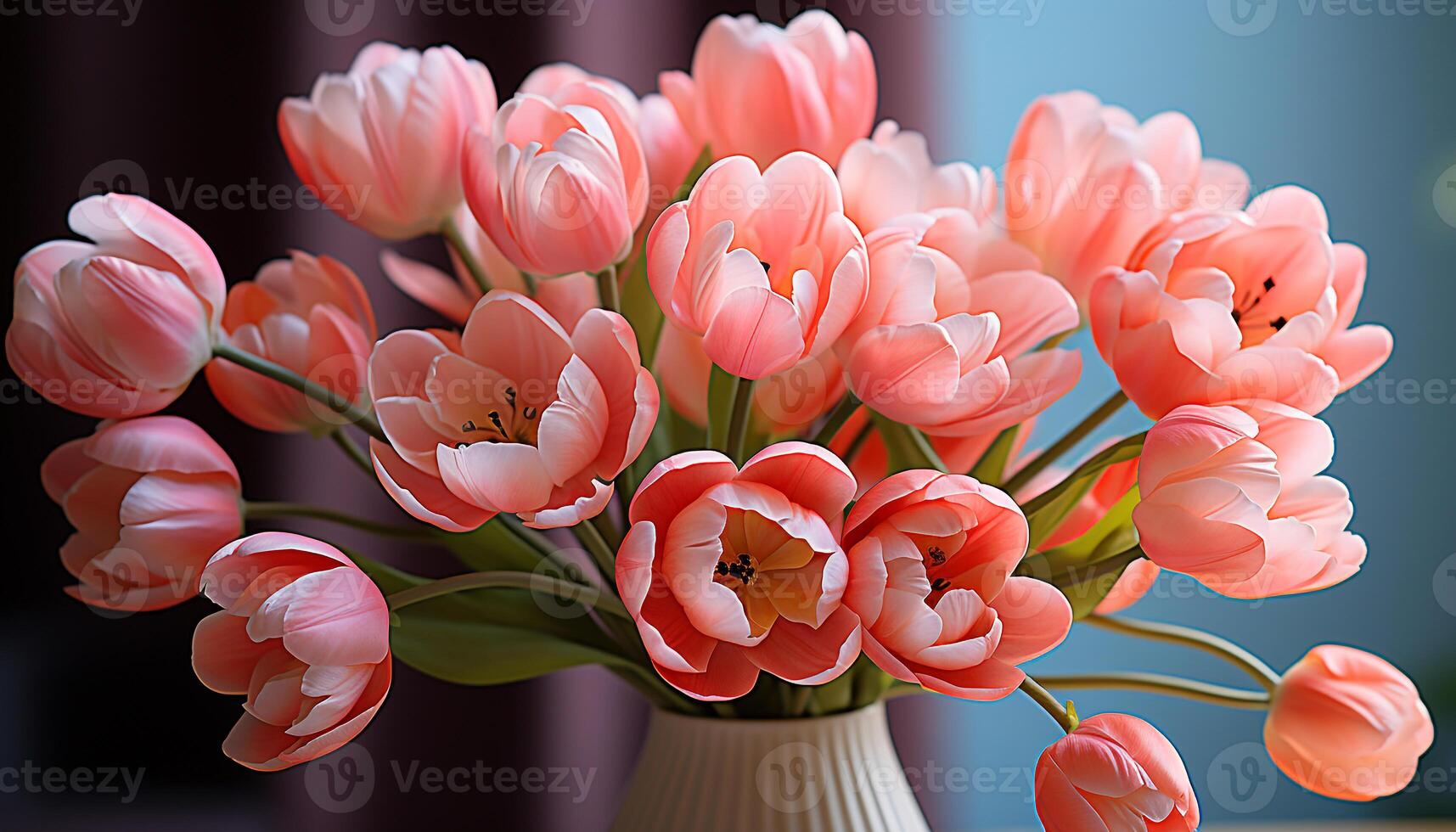 AI generated Vibrant bouquet of fresh tulips brings beauty to the table generated by AI photo