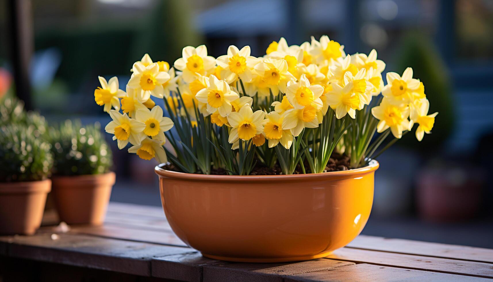 AI generated Freshness of yellow daffodil blossom in springtime outdoors generated by AI photo