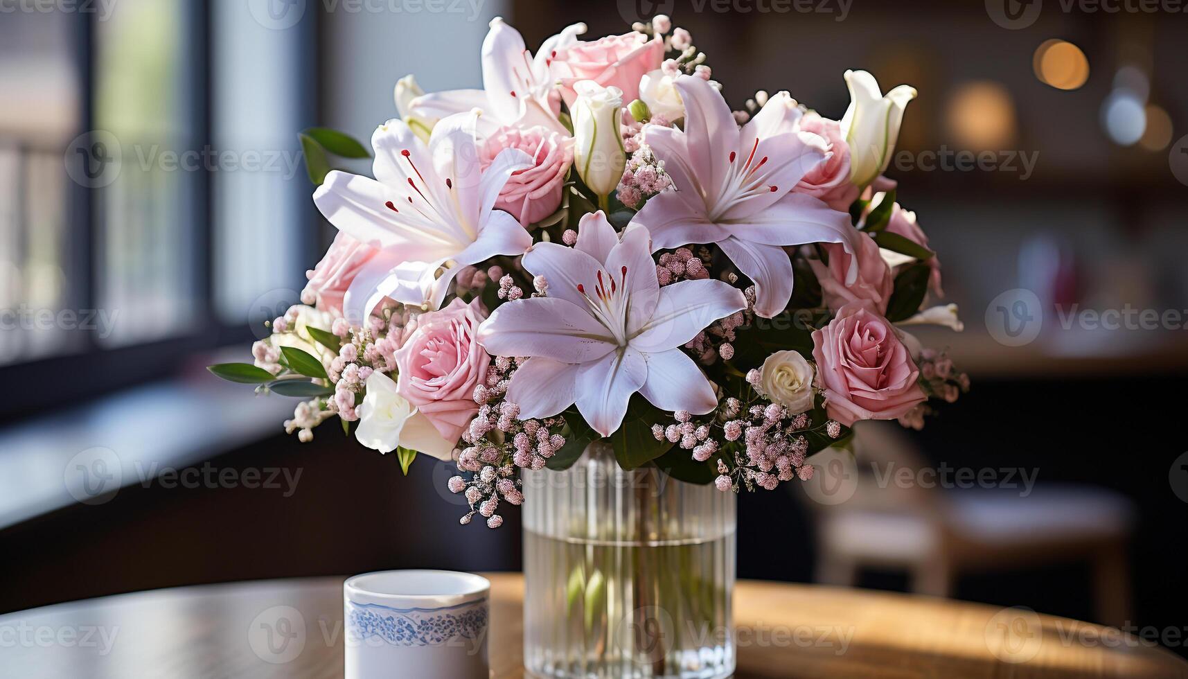AI generated Freshness and elegance in a modern home interior with flowers generated by AI photo