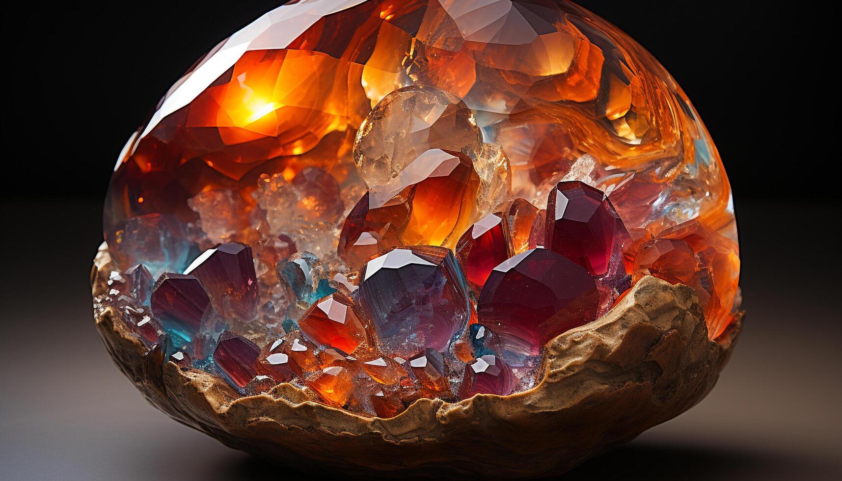 AI generated Shiny gemstone, crystal object, precious jewelry, nature vibrant reflection generated by AI photo