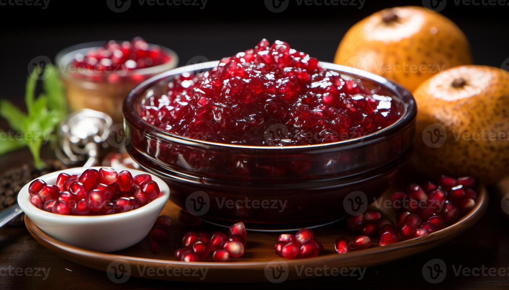 AI generated Fresh, ripe pomegranate, healthy eating, sweet snack, juicy berry fruit generated by AI photo