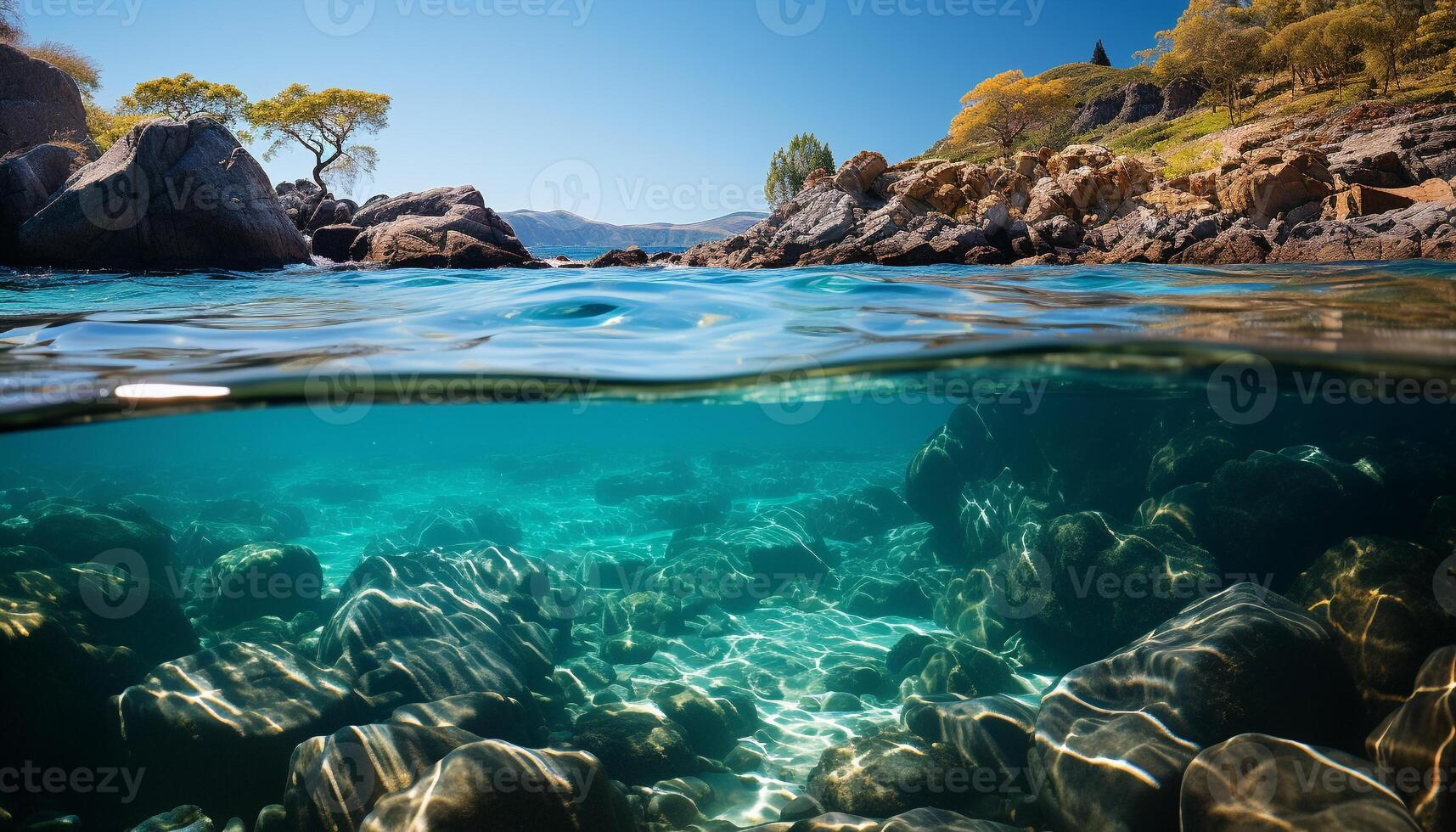 AI generated Underwater adventure swimming with colorful fish in tropical seascape generated by AI photo