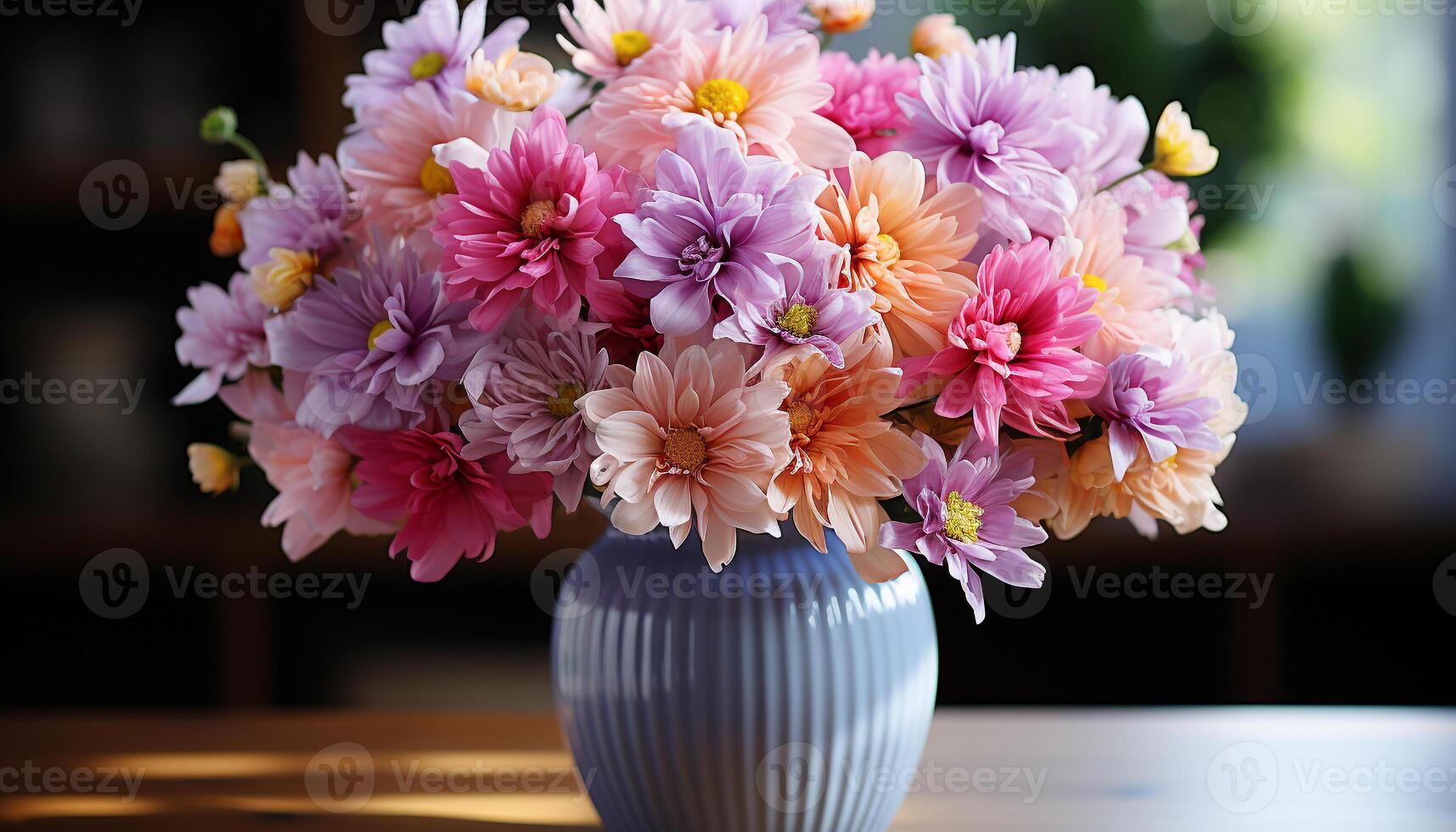 AI generated Freshness of nature in a bouquet, pink petals bloom indoors generated by AI photo