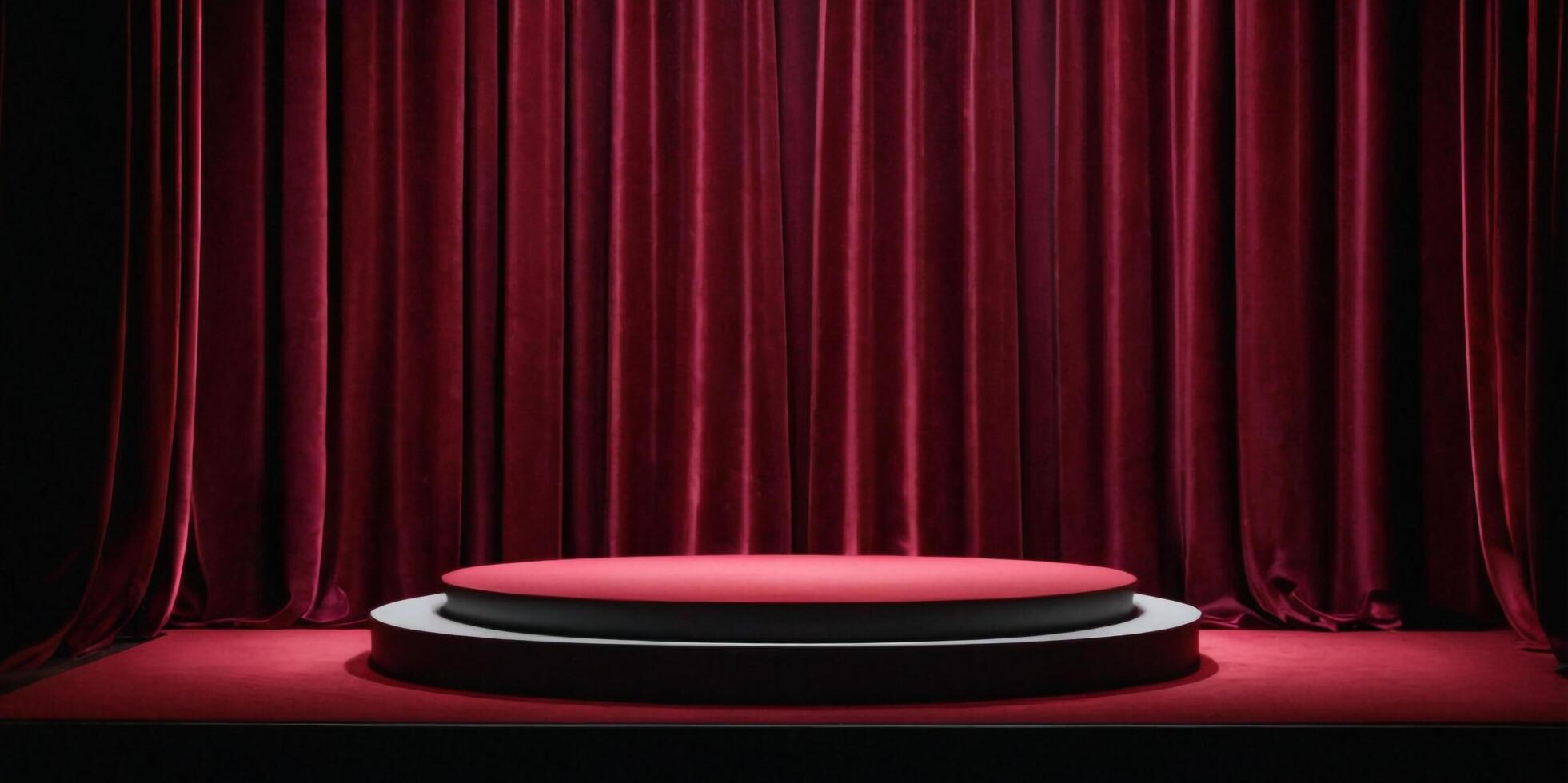 AI generated Golden podium with Burgandy color fabric background photo