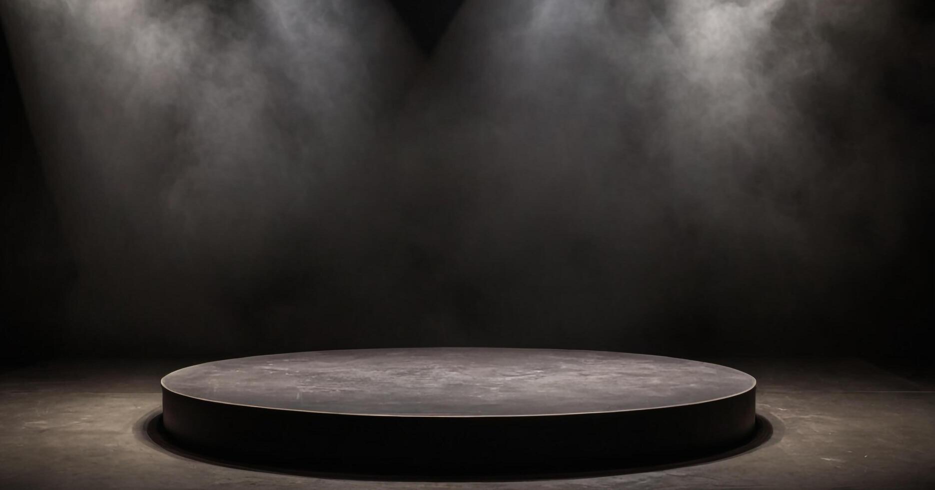 AI generated A Stone Podium dark smoke dust Background product platform Generative AI photo