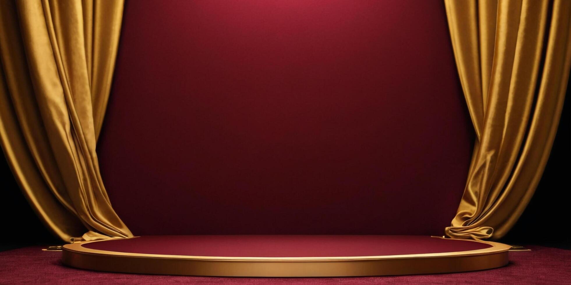 AI generated Golden Podium with luxury maroon color room background Generated Ai photo