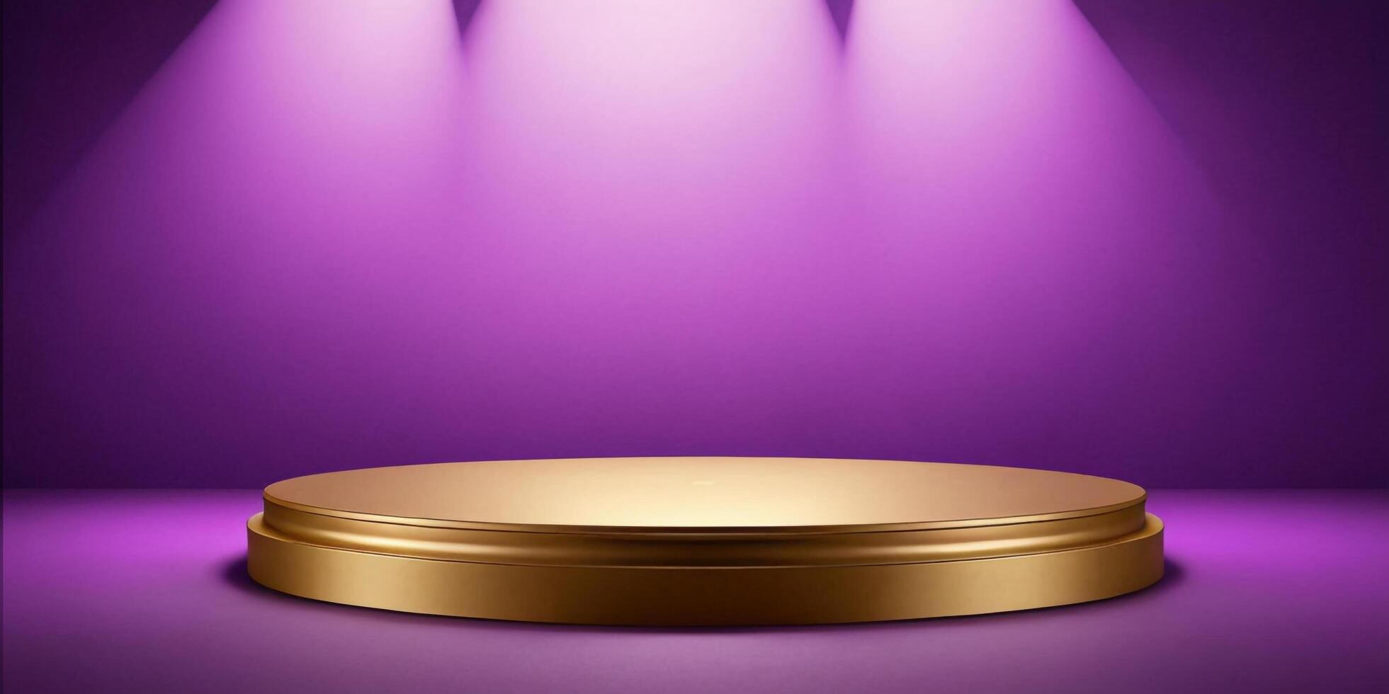 AI generated Golden Podium with luxury purple room background Generated Ai photo