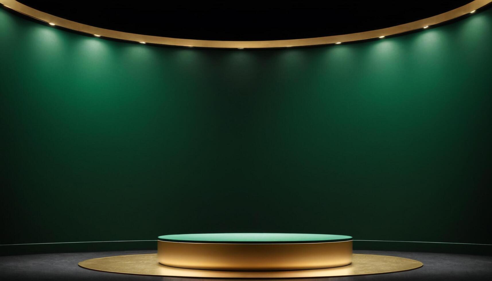 AI generated Golden Podium with luxury dark green room background Generated Ai photo