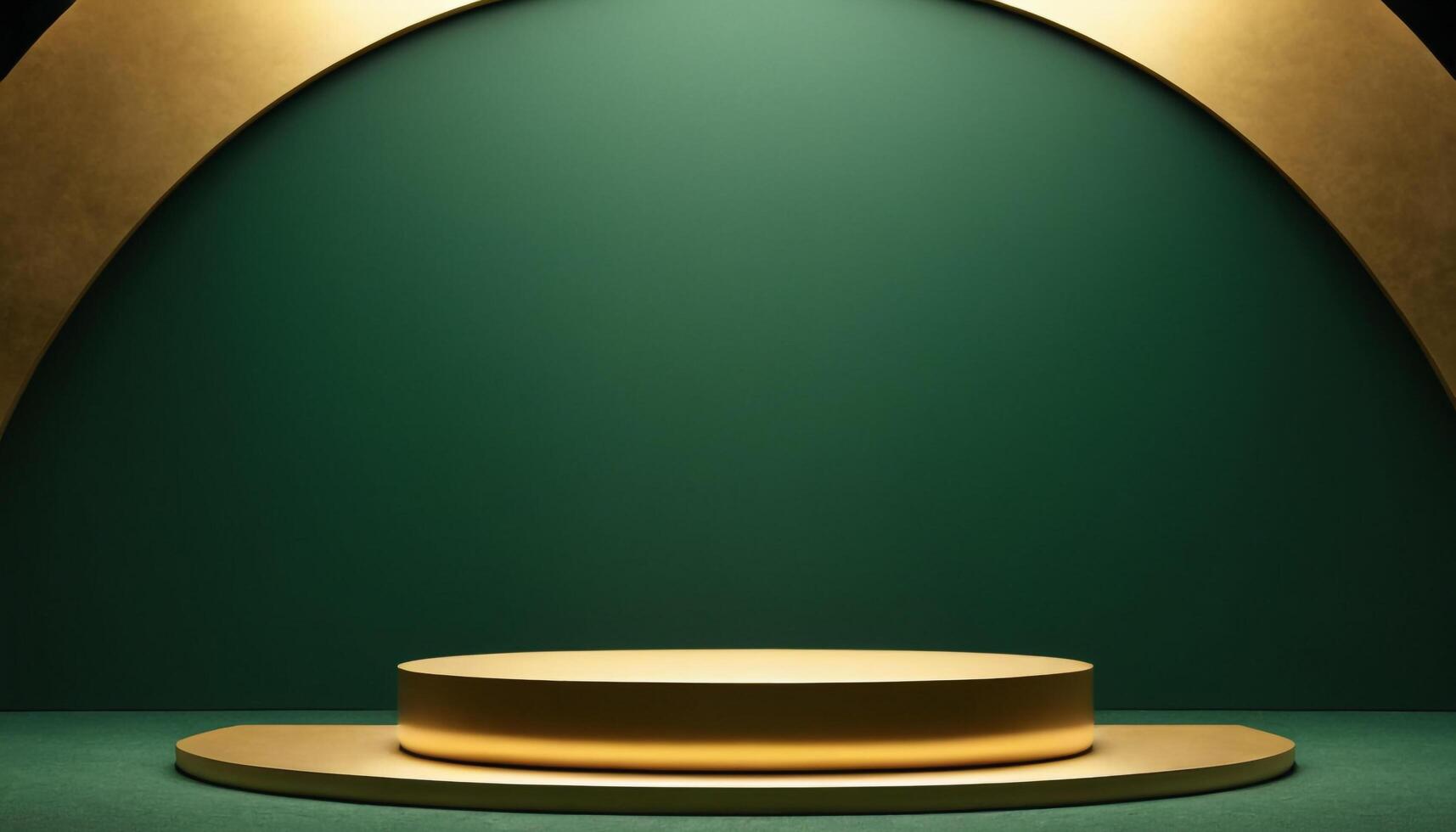 AI generated Golden Podium with luxury dark green room background Generated Ai photo