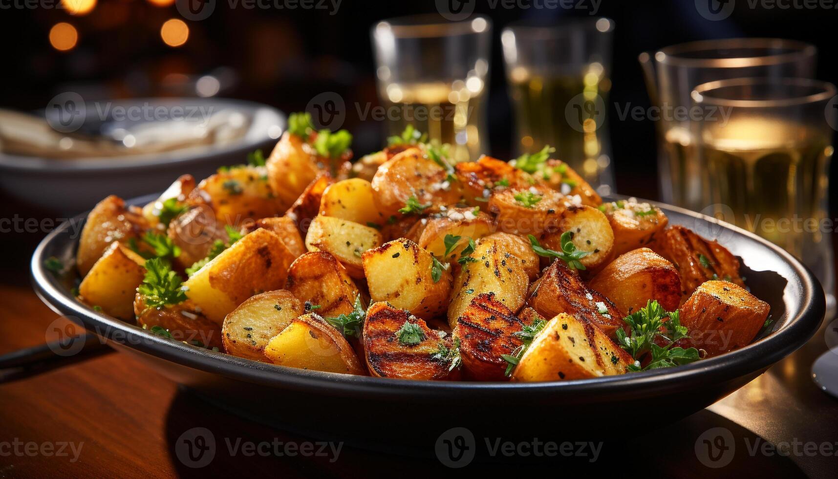 ai generado recién preparado gastrónomo comida A la parrilla carne, sano vegetariano aperitivo generado por ai foto