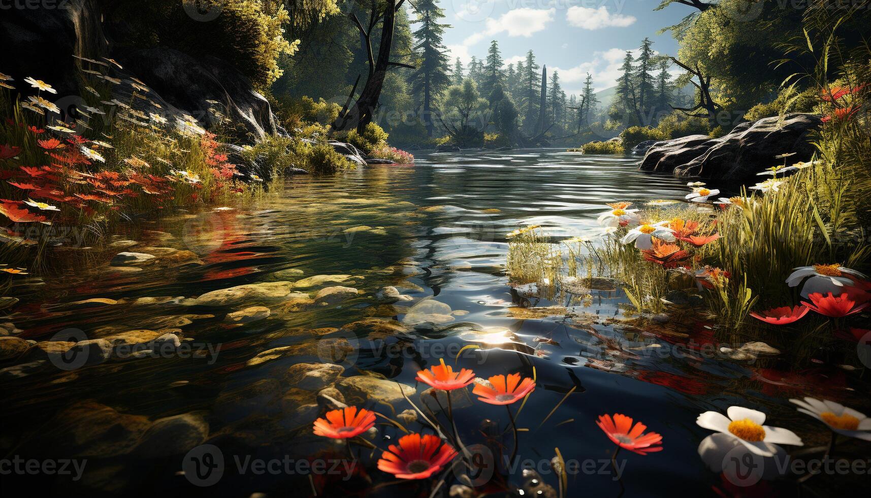 AI generated Tranquil scene autumn forest reflects vibrant colors in pond generated by AI photo