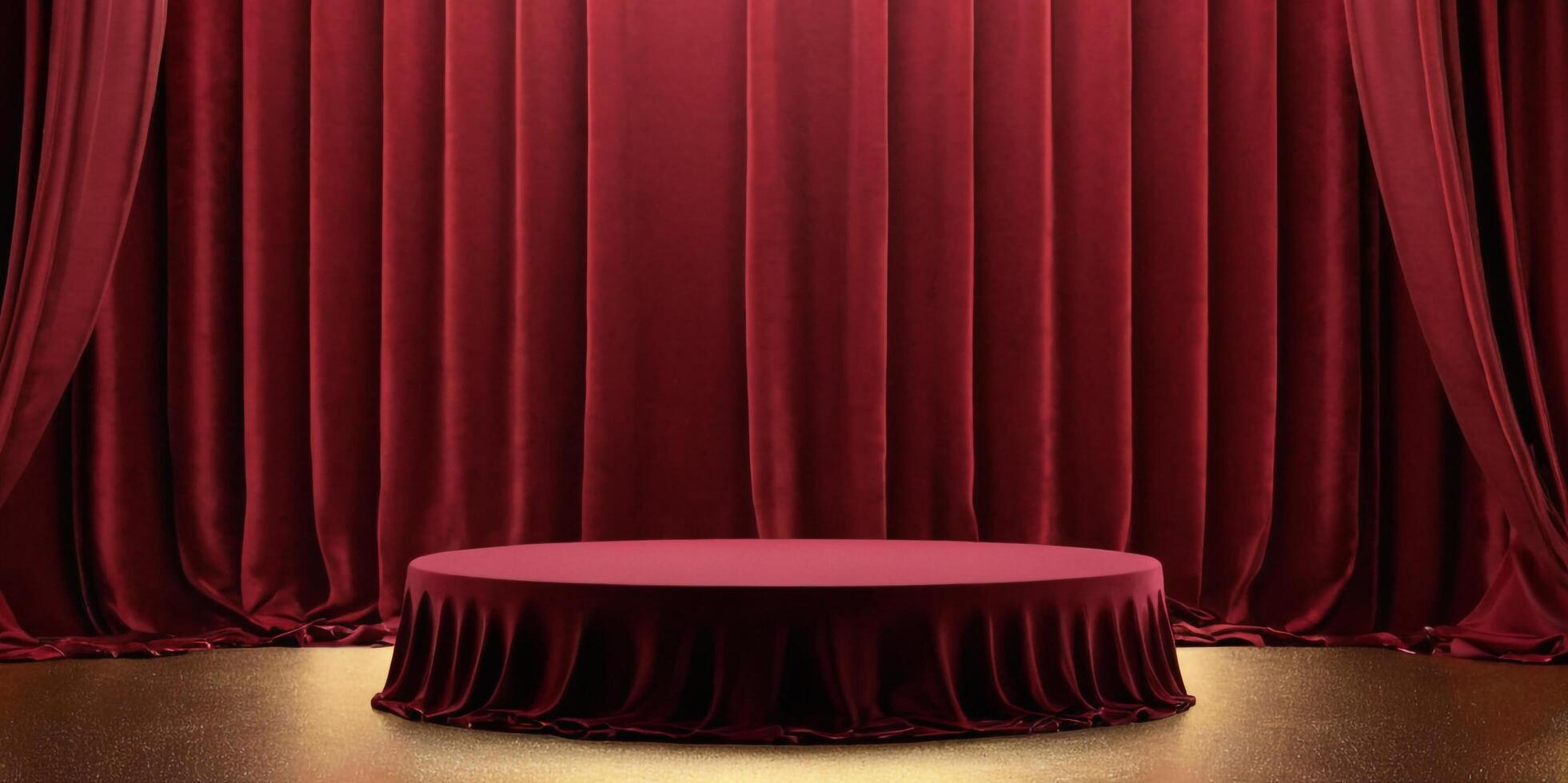 AI generated Golden Podium with luxury maroon color room background Generated Ai photo